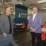 Dirigo uses past experiences to train future leaders NEW DIGS: Tim Hebert, right, founder, owner and CEO of Dirigo Leadership Consulting LLC, and facilitator Garry Foisy at the firm’s Leadership Activation Center in Warwick, which opened in October after the company relocated from North Kingstown.
PBN PHOTO/ELIZABETH GRAHAM