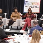 MAKING A POINT: Shameem Awan, second from right, senior assistant vice president of Amica Mutual Insurance Co., speaks during a panel discussion at Providence Business News’ 2025 Diversity, Equity and Inclusion Summit and Awards Program on Dec. 4. Also on the panel, from left, are Monika P. Zuluaga, CEO and president of the Northern Rhode Island Chamber of Commerce; Tracey G. Wiley, executive director of diversity, equity and inclusion at Bally’s Corp.; and moderator Kevin Matta, senior director of people and culture at United Way of Rhode Island Inc. PBN PHOTO/MIKE SKORSKI   