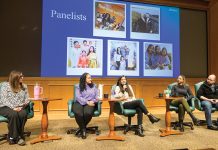 PROVIDING PERSPECTIVE: Amica Mutual Insurance Co. employees participate in a Courageous Conversation panel focused on mentorship from the mentee’s perspective. Pictured, from left, are Senior Assistant Vice President Shameem Awan, Crismel Calderon, Manisha Biyani, Amanda Viera, Chris Figueroa and Brittany Martinez. COURTESY AMICA MUTUAL INSURANCE CO.  