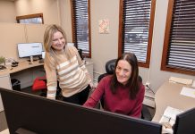 Employers moving cautiously when it comes to hiring PLANNING AHEAD: Jennifer Mega, right, managing partner at Mega Professionals LLC, says the state of Rhode Island should focus on workforce development and strategic investments to protect against a fluctuating economy and rising unemployment rates. She is pictured with Alex Pettit, managing partner, at their East Providence office.
PBN PHOTO/TRACY JENKINS