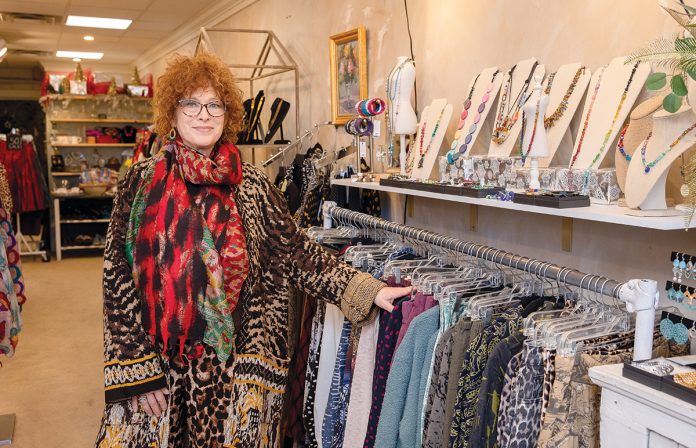 UNIQUE APPAREL: Elise Mischel, owner of the Luli’s Boutique clothing store in Providence, does her own buying and curating of items, traveling to wholesale shows in the U.S. and Europe, including Brooklyn, N.Y.; the Midwest; California; Turkey; India; and select European brands in search of great designs, strong quality and a fair price. PBN PHOTO/TRACY JENKINS