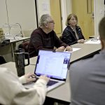 TALKING HEALTH CARE: John Marchant, center left, leads a recent meeting of the Scituate Health Alliance, along with alliance treasurer Wendy Marchant, center right; secretary Courtney Cheng, foreground left; and Jared R. Neirinckx.  PBN PHOTO/­MICHAEL SALERNO