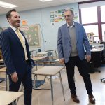 CREDIT ­WORTHY: Conor ­McCloskey, left, Narragansett High School principal, and Narragansett schools Superintendent Peter Cummings, are pleased that the town topped the list of Rhode Island school districts that saw the biggest increase in students taking Advanced Placement exams over the last decade.  PBN PHOTO/­ELIZABETH GRAHAM