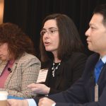 FASTER ACTION: Dr. Ana Tuya Fulton, center, chief population health officer at Care New England Health System, says she’s thankful state leaders are working on longer-term solutions for its health care problems, but there needs to be some quick wins, too. Fulton is a panelist at Providence Business News’ Health Care Summit on April 2, along with state Sen. Pamela Lauria, a nurse practitioner, left, and Dr. Raj Hazarika, vice president and chief medical officer of commercial products at Harvard Pilgrim Health Care of New England Inc.  PBN PHOTO/MIKE SKORSKI