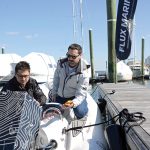 TAKING OFF: Flux Marine Ltd. CEO Ben Sorkin, left, pictured with engineer Milo Ferrazzoli in 2022, has raised more than $30 million from investors.  PBN FILE PHOTO/­ELIZABETH GRAHAM