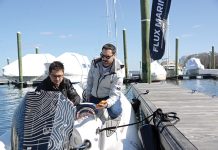 TAKING OFF: Flux Marine Ltd. CEO Ben Sorkin, left, pictured with engineer Milo Ferrazzoli in 2022, has raised more than $30 million from investors.  PBN FILE PHOTO/­ELIZABETH GRAHAM