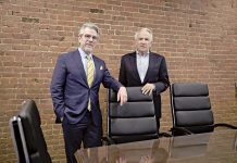 New RWU center will focus on trial training HOLDING COURT: Attorney Mark Mandell, right, has donated $4 million to create a trial advocacy center at the Roger Williams University School of Law. The center will help train law students and practicing lawyers on skills needed in the courtroom. With Mandell is Gregory Bowman, dean and professor at RWU’s law school.
PBN PHOTO/MICHAEL SALERNO