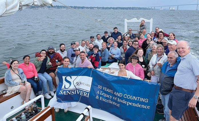 SMOOTH SAILING: The Sansiveri team enjoys a sunset cruise in Newport to celebrate the firm’s 50th anniversary.
COURTESY OF SANSIVERI, KIMBALL AND CO. LLP SMOOTH SAILING: The Sansiveri team enjoys a sunset cruise in Newport to celebrate the firm’s 50th anniversary.
COURTESY OF SANSIVERI, KIMBALL AND CO. LLP