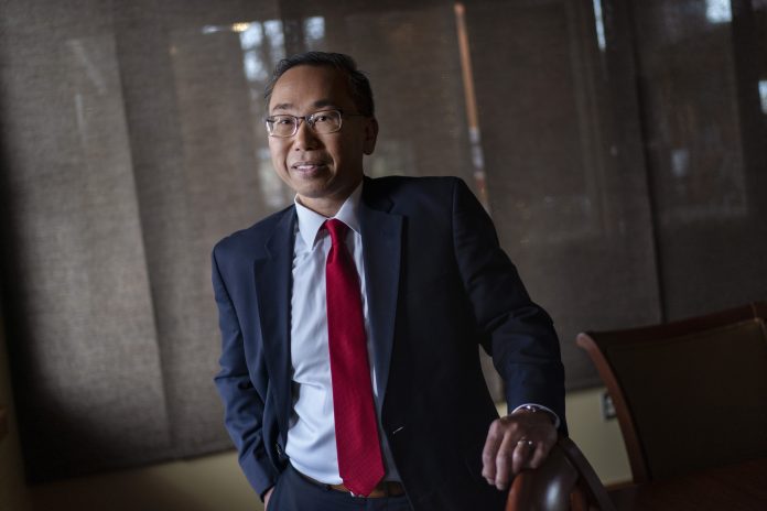 FORMER CRANSTON Mayor Allan Fung announced he has left the Republican Party and is running for state representative as an independent. / AP FILE PHOTO/DAVID GOLDMAN