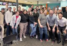 Night out: Building Enclosure Science employees organize plenty of game nights, such as this one at Lang’s Bowlarama. COURTESY BUILDING ENCLOSURE SCIENCE LLC