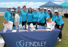 Findley Dermatology Safety in the sun: Findley employees staff a table providing skincare products at a local beach.
COURTESY FINDLEY DERMATOLOGY LLC