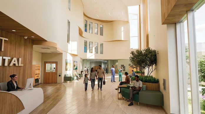 GRAND ENTRANCE: An $81 million expansion project at Kent County Memorial Hospital in Warwick will include a remodeling of the hospital’s lobby. The work is expected to be completed by the spring of 2028.
COURTESY CARE NEW ENGLAND HEALTH SYSTEM GRAND ENTRANCE: An $81 million expansion project at Kent County Memorial Hospital in Warwick will include a remodeling of the hospital’s lobby. The work is expected to be completed by the spring of 2028.
COURTESY CARE NEW ENGLAND HEALTH SYSTEM