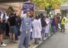 INTERNS AND RESIDENTS represented by the Committee of Interns and Residents rallied outside Rhode Island Hospital on June 5 as the union attempts to negotiate its first contract with Brown University Health. / PBN FILE PHOTO/CHRISTOPHER ALLEN