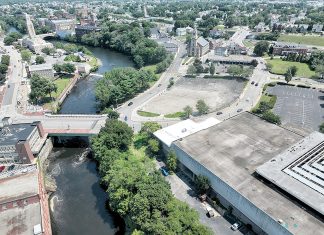 HOLDING POTENTIAL: Pawtucket has narrowed down the proposals for the so-called “Downtown Gateway Project,” the 20 acres of property in the downtown area, including the former Apex department store property at the far right.  COURTESY CITY OF PAWTUCKET