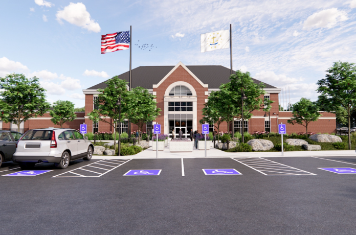 barracks A RENDERING OF THE NEW R.I. State Police barracks in West Greenwich. State officials held a ribbon cutting ceremony for the $41.3 million building on Thursday. / COURTESY KBA ASSOCIATES