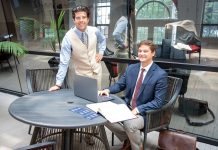 NEW ­PRACTICE: Attorneys John R. Feeney, left, and Maxwell Holland are the founding partners of Contract House LLC, a generative artificial intelligence-driven, attorney-backed law firm in Newport. PBN PHOTO/DAVID HANSEN