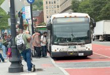 RIPTA lawsuit highlights ‘gray area’ in state law THE CONNECTION: Passengers board an R.I. Public Transit Authority bus recently at Kennedy Plaza in Providence.
PBN PHOTO/CHRISTOPHER ALLEN