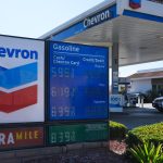 DIESEL AND GAS prices are displayed at a Chevron gas station in Brea, Calif. The average weekly price of self-serve, regular unleaded gasoline in Rhode Island increased 12 cents in the last week to $4.37 per gallon, AAA Northeast said Monday. / AP PHOTO/JAE C. HONG