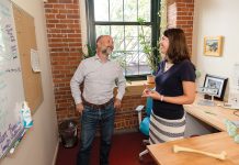 Accelerating health startups: NEMIC From idea to reality: Dom Messerli, CEO and president of Lenoss Medical Inc., speaks with Dr. Jennifer Hoffmann, president of New England Medical Innovation Center, which connects startups and investors.
PBN PHOTO/TRACY JENKINS