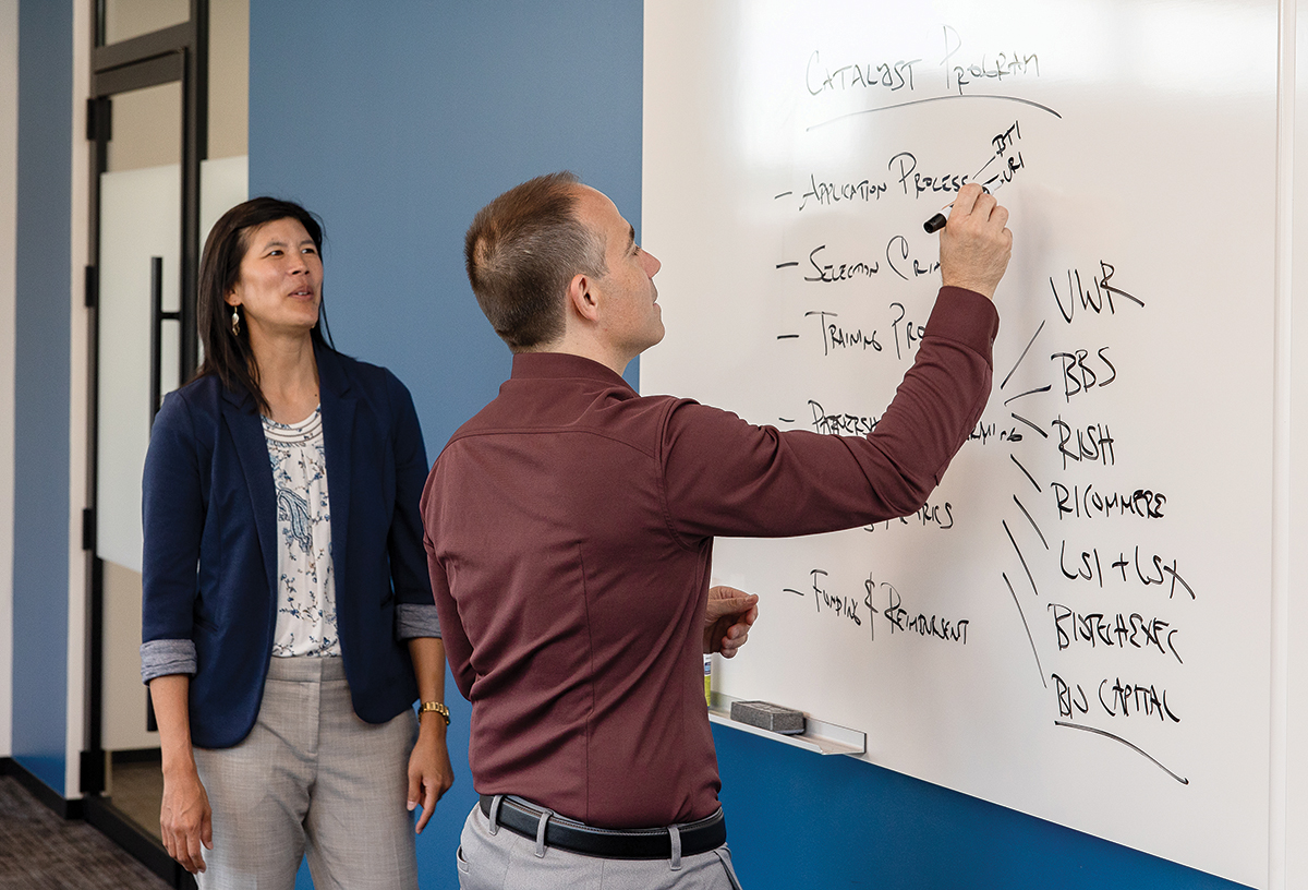 Connective Infrastructure: Michelle Wu, of WU Consulting, meets with Glenn Robertelli, RI Bio’s executive director, whose nonprofit links Rhode Island’s life sciences ecosystem.
PBN PHOTO/ TRACY JENKINS Connective Infrastructure: Michelle Wu, of WU Consulting, meets with Glenn Robertelli, RI Bio’s executive director, whose nonprofit links Rhode Island’s life sciences ecosystem.
PBN PHOTO/ TRACY JENKINS
