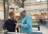 Heavy Metal: Instructor John Kousa, right, works with a student on fabricating a section of ventilation ductwork for a submarine mock-up at the Westerly Education Center.  COURTESY R.I. OFFICE OF THE POSTSECONDARY COMMISSIONER/BETH BAILEY