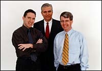 Joshua Fenton, left, with Frank McMahonand David Preston of McMahonPreston Communications. Joshua Fenton, left, with Frank McMahon<br>and David Preston of McMahon<br>Preston Communications.