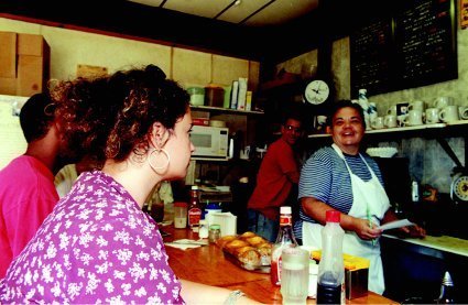 Ed and Gina Davis joke around with customer Elizabeth DiPippo. Ed and Gina Davis joke around with customer Elizabeth DiPippo.