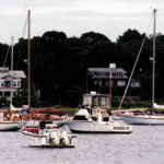 Fishing boats at anchor in New Bedford.