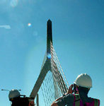 Turnpike Autority workers atthe Leonard P. Zakim BunkerHill Bridge.