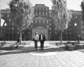 Johnson & Wales University students Marissa Cervinoand Kevin Belmont strolling through JWU. Johnson & Wales University students Marissa Cervino<br>and Kevin Belmont strolling through JWU.