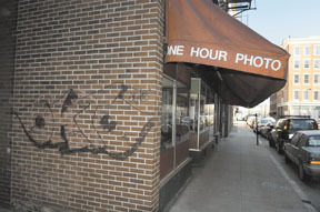 Graffiti outside of Ritz Camera on Orange Street in downtown Providence. Graffiti outside of Ritz Camera on Orange Street<br> in downtown Providence.