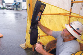 Verizon worker Charlie Shea at a work site on AtwellsAvenue in Providence. Verizon worker Charlie Shea at a work site on Atwells<br>Avenue in Providence.