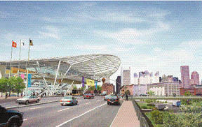A computer-generated image of the BostonConvention and Exhibition Center. A computer-generated image of the Boston<br>Convention and Exhibition Center.