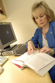 Ellen Cerullo, RN, hits the books. Ellen Cerullo, RN, hits the books.