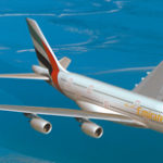 Jet makers vie over capacity, nonstop service A computer graphic of the Airbus A380 passenger jet being used by Emirates Airlines.