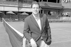 Mark Stenning at one of the Tennis Hall of Fame's 13 grass courts. Mark Stenning at one of the Tennis Hall of Fame's 13 grass courts.