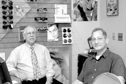 James Alfred, left, and son Fred Alfred say their Attleboro optical business has been able to compete with larger chains partly because they've kept up to date with eyeglass technology and fashion. James Alfred, left, and son Fred Alfred say their Attleboro optical business has been able to compete with larger chains partly because they've kept up to date with eyeglass technology and fashion.