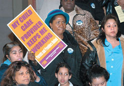 <b>Photo by Frank Mullin</b>Parents, children and child-care providers attend a rally at the State House Jan. 20 to push for legislation that would unionize day-care providers and make them independent contractors for the state. <b>Photo by Frank Mullin</b><br>Parents, children and child-care providers attend a rally at the State House Jan. 20 to push for legislation that would unionize day-care providers and make them independent contractors for the state.