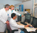 R.I.’s cutting-edge cancer research From left are scientists Djuro Josic, Nancy Thompson and Jim Clifton at R.I. Hospital's cancer research center.