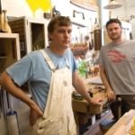 PBN Staff photo/Stephanie Ewens
Ben Watkins and Nick Hollibaugh, of Box Elder Studios, a woodworking and metalworking shop in Providence, will have to relocate soon, to make way for the American Locomotive Works project.