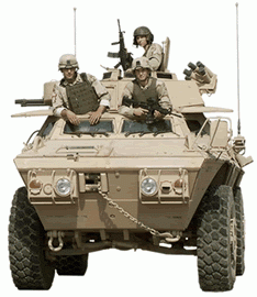 THE TEST VEHICLES will be based on the M1117 ASV, above, used by Army convoy protection units and tactical military police. / THE TEST VEHICLES will be based on the M1117 ASV, above, used by Army convoy protection units and tactical military police. /