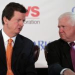 THE MERGER PLAN announced in November by Thomas M. Ryan, left, president and CEO of CVS, and Mac Crawford, his counterpart at Caremark Rx, today hit its first delay. / 
