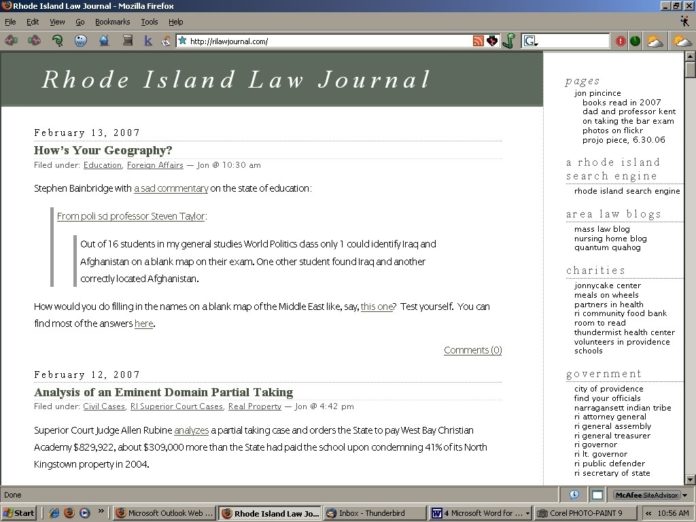 IS IT ADVERTISING? Lawyer Jon Pincince says he uses his blog, above, to keep up with current events, not to attract clients. But he has gotten business because of the exposure. / IS IT ADVERTISING? Lawyer Jon Pincince says he uses his blog, above, to keep up with current events, not to attract clients. But he has gotten business because of the exposure. /