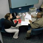Providence jobless rate lags nation’s in Jan. SPENCER POWER, right, a recruiter for Broadview Staffing Services, right, interviews Yohana Baez at the netWORKri career center in Providence. /