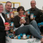 FROM LEFT, Rosie Connors, senior director, Rhode Island Community Food Bank; Giovanni and Kim from 92 PRO-FM?s ?Giovanni & Kim? and producer Will Gilbert; and Elizabeth B. Eckel, senior vice president, Washington Trust. / 