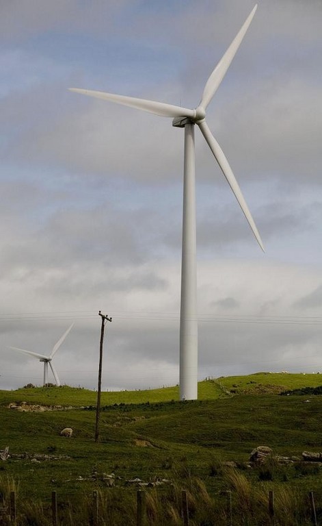 TURBINES CATCH THE BREEZE at Meridian Energy Ltd's Te Apiti wind farm outside Palmerston North, on the North Island of New Zealand; the farm's 55 turbines power 900 homes. / TURBINES CATCH THE BREEZE at Meridian Energy Ltd's Te Apiti wind farm outside Palmerston North, on the North Island of New Zealand; the farm's 55 turbines power 900 homes. /