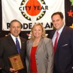 City Year honors Advertising Ventures CEO <br>
Stephen Rosa for volunteer service FROM LEFT, Steven J. Issa, Starfish Luncheon event chair and Rhode Island market CEO of Sovereign Bank; Karen Davis, City Year Rhode Island board chair and vice president of community relations at Hasbro Inc.; and Stephen Rosa, 2007 City Year Starfish Award honoree and president and chief creative officer of Advertising Ventures Inc. /