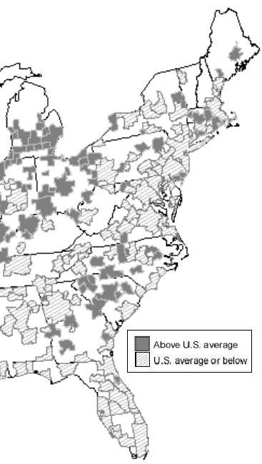 METRO AREAS with April jobless rates above the national average, including the Providence and New Bedford regions, are shown in dark gray; those with rates below the U.S. average are shown in stripes. / METRO AREAS with April jobless rates above the national average, including the Providence and New Bedford regions, are shown in dark gray; those with rates below the U.S. average are shown in stripes. /