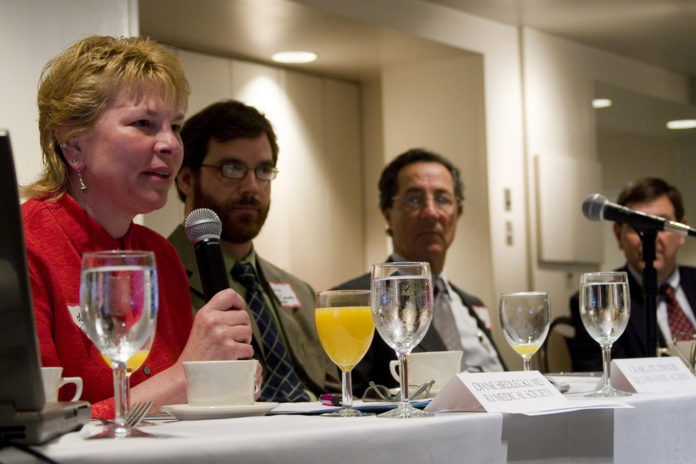DR. DIANE SIEDLECKI says promoting primary care is a good idea, but physicians need help to do all that?s expected of them. Next to her are Craig O'Connor, of Ocean State Action, and Ted Almon, of Claflin Co. / 
