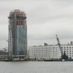 TOTAL spending on U.S. construction projects rose by 0.9% in May, as spending on residential projects fell 0.8% but nonresidential spending rose 2.5%, the Census Bureau said. Above, a development goes up next to the Austin, Nichols and Co. warehouse in Brooklyn, N.Y. / 